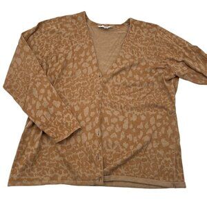 Liz Claiborne XL Tan Animal Print Button-Front Cardigan‎ Sweater 100% Cotton